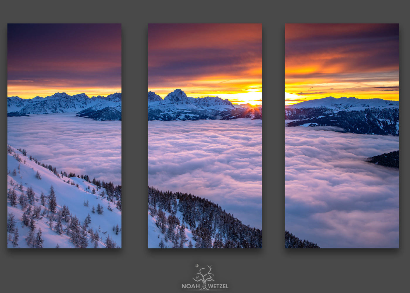 Dolomites Winter Sunset - Triptych
